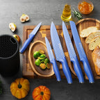 Kitchen Knife Set with Block, 6-Piece Non-stick Stainless Steel Sharp Knives Set for Precision Cutting with Universal Knife Block for Kitchen, Ergonomic Design & Dishwasher Safe, Purple