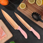 HAUSHOF Kitchen Knife Set, 12-Piece Pink Knife Set with 6 Blade Guards, Non-Stick Coated Stainless Steel Blades for Slicing, Dicing&Cutting, Gifts Knife Set for Dad, Mom, Husband and Wife