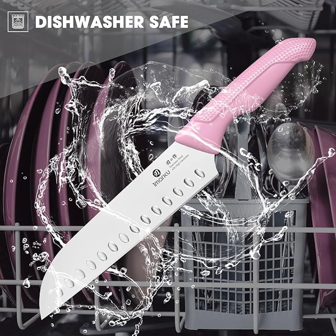 imarku Knife Set with Block, Sharp Knife Set with Built-in Sharpener, Japanese Stainless Steel Kitchen Knife Set with Non-Slip Ergonomic Handle, Dishwasher Safe, Valentine's Day Gifts, 14 PCS, Pink