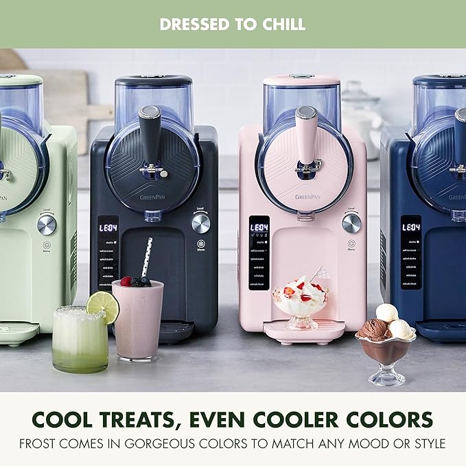 GreenPan Frost Ice Cream Maker & Slushie Machine, Soft Serve, Sorbet, Margaritas, Milkshakes, Frozen Yogurt, No Pre-Freezing, Ready in 15 Mins, 6 Modes, 7 Textures, Self-Cleaning, Family Size, Green