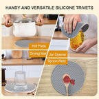 Silicone Trivet Mats, 4 Pack Hot Pads Pot Holders for Kitchen, Heat Resistant Non-Slip Trivets for Hot Dishes, Hot Pots and Pans, Countertop, Table, Food Grade Silicone & BPA Free, Gray