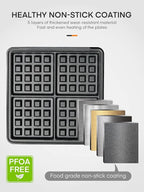 1200W Belgian Waffle Maker 4-Slice, Stainless Steel, 5 Browning Levels, Non-Stick Surfaces, Silver/Black, FOHERE - Perfect for Family Breakfasts (Black)