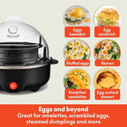 BELLA Egg Cooker, Rapid Boiler & Poacher, Meal Prep Essential, Family Sized Meals: Make Up To 7 Large Boiled Eggs, Dishwasher Safe Lid with Cool-Touch Handles, Poaching Tray Included, Black