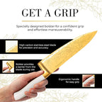 STYLED SETTINGS Knife Set with Built-in Sharpener – 14 PC Golden Titanium-Coated Stainless Steel Blades with Elegant Floral Pattern, Ultra-Sharp, Durable Kitchen Knife Block Set