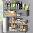 Magnetic Spice Rack for Refrigerator, 6 Pack Metal Magnetic Shelf Grey, Moveable Spice Organizer, Strong Magnetic Storage Fridge Organizer with Paper Towel Holder, Utensils Holder