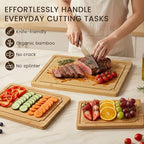 Extra Large Cutting Board Set of 3, Bamboo Cutting Boards for Kitchen with Juice Groove and Handles Kitchen Chopping Board for Meat Cheese board Heavy Duty Serving Tray, Empune