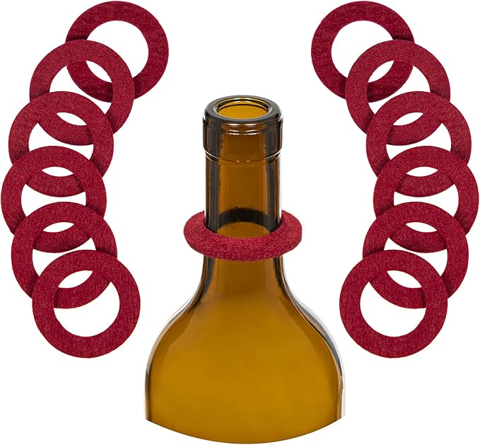 The Wine Drip Ring | Set of 12 | Felt Leak Stopper Accessories | Disposable No Spill Catcher | Bottle Collars Gadgets for Bar, Kitchen, Party | Clever Dripper Guard Holder Tools | Great Gift | Red