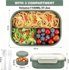 Lunch Bento Box Set - 3 Compartment Containers for Kids and Adults,lunch box for women with Thermo Lunch Bag, Leak-Proof and BPA-Free - Built-in Utensil Set,Sauce - Dishwasher Safe-Green