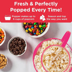 Ecolution Patented Micro-Pop Microwave Popcorn Popper with Temperature Safe Glass, 3-in-1 Lid Measures Kernels and Melts Butter, Made Without BPA, Dishwasher Safe, 1.5-Quart, Pink