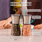 Salt and Pepper Grinder Set – Manual Salt Grinder and Pepper Mill for Black Pepper, Sea Salt – Refillable, Easy-to-Use Salt & Pepper Mill Set