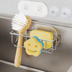 HapiRm Sink Caddy Sponge Holder - No Drill Kitchen Sink Organzier with Smiley Face Sponge Holder, Rustproof and Waterproof Kitchen Organizer - Silver