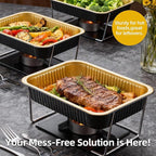 Aluminum Foil Pans, Extra Heavy Duty Disposable Aluminum Baking Pans, 14.57"×10.63" Steam Table Pans for Cooking, Heating, Storing, Prepping Roasting and Chafing (5 Pack Black and Gold)