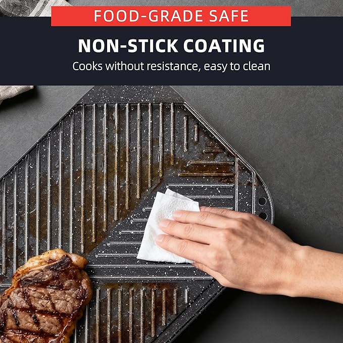 Caannasweis Nonstick Griddle Grill Pan, 19.5" x 11" Reversible Griddle Pan for Stove Top, Grill, or Campfire, Two Burner Cast Aluminum Grill, Rectangular Baking Flat and Ribbed Griddle Plate