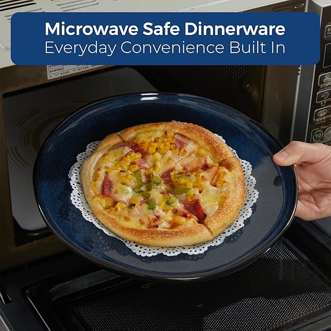 Pokini Ceramic Dinnerware Sets, Microwave Safe Plates and Bowls Sets, Kitchen Dishes Set for 4, Unbreakable & Dishwasher Safe Tableware, Everyday Use, Starry Blue