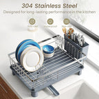 SNTD Dish Drying Rack - Small Dish Rack for Kitchen Counter, Stainless Steel Dish Drainer with Utensil Holder and Drainboard, 11" W x 15" L (Silver)