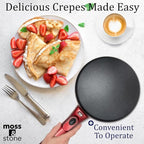 Moss & Stone Electric Crepe Maker 8 Inch, Portable Crepe Maker & Hot Plate Cooktop On/Off Switch, Nonstick Coating, Dual Temperature Setting, Easy To Use For Pancakes, Blintz, Chapati