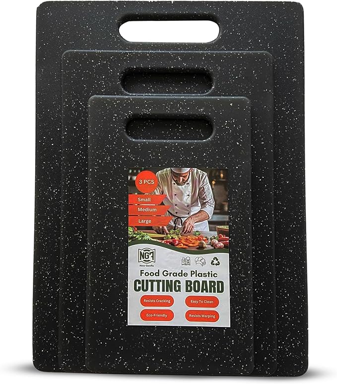 Cutting Board Set – 3-Piece Plastic Cutting Boards for Kitchen, Non-Slip with Juice Grooves – Dishwasher Safe Small, Large & XL Cutting Boards – Black Chopping Board Set