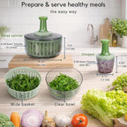 Brieftons Salad Spinner and Chopper: Large 6.3-Quart Lettuce Greens Vegetable Washer Dryer, with Bonus 0.95-Quart Veggie Chopper Mixer, Compact Storage, Easy Push Operation for Quick Veggie Prepping