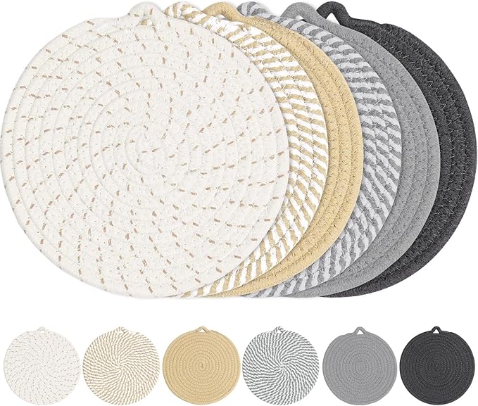 8" Trivets for Hot Dishes, 6 Pack Hot Pads for Kitchen Counter & Dining Table, Heat Resistant | Scratches | Stains Cotton Trivets for Hot Pots and Pans