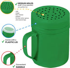 CUSINIUM 10oz Forest Green Stainless Steel Salt Pepper Dredge Shakers - With Plastic Cap - With Handle - Pack of 2