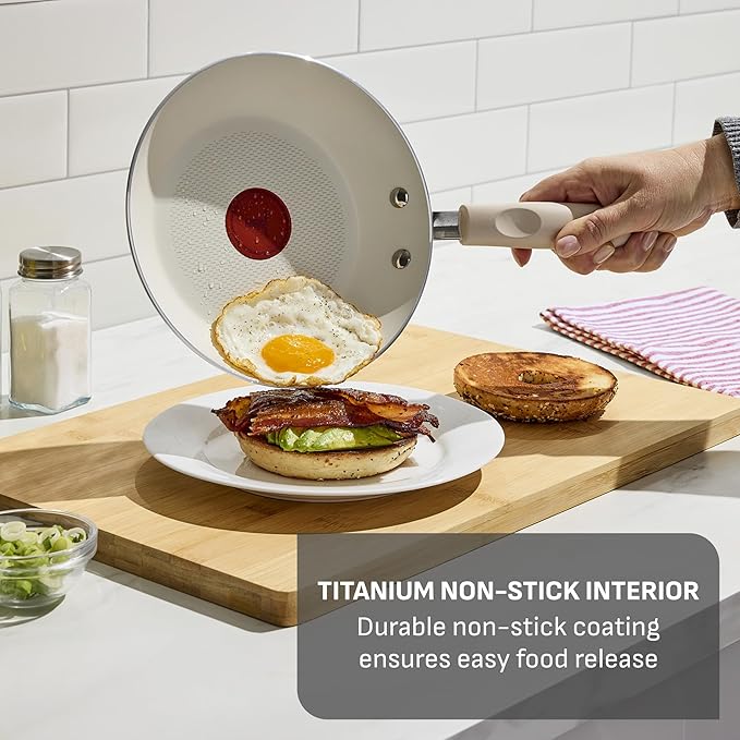 T-Fal Signature Nonstick 8” & 10” Frying Pan Skillet Set, Dishwasher Safe, Oven Safe to 350°F, Pots and Pans Set, Non Stick Chef- Pan, Beige