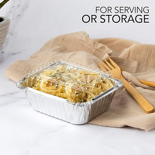 Stock Your Home 1 lb Small Aluminum Pans with Lids (50 Pack), Foil Pans with Clear Plastic Lids, Disposable Cookware & Takeout Trays for Restaurants & Catering