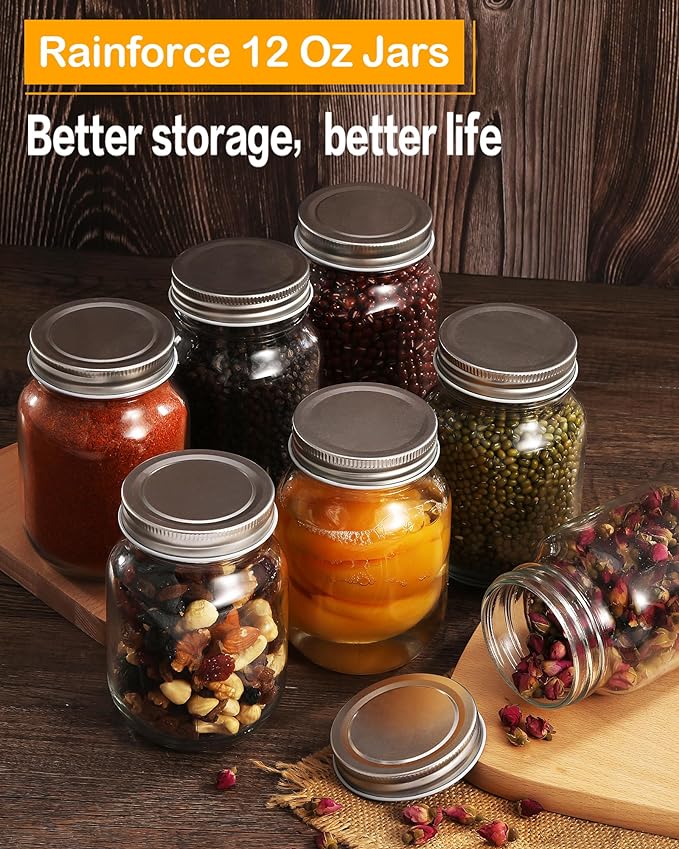 12oz Glass Jars With Lids Regular Mouth 20 Pack -Mason Jars 12 oz For Crafts, Meal Prep, Canning Jars For Food Storage Frascos De Vidrio Con Tapa Para Conservas-with 20 Chalkboard Stickers-Silver Lid