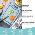 Finorder Set of 3 Sizes Cutting Board, Blue Double Side Non Slip Cutting Boards with Easy Grip Handle and Juice Grooves, BPA-Free Dishwasher Safe Reversible Chopping Board for Veggies Chopping Meat