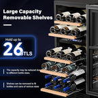 ROVSUN 26 Bottle Wine Fridge, Dual Zone Wine & Beverage Refrigerator w/Independent Temp & LED Control Panel, Built-in/Freestanding/Under Counter Wine Cooler Chiller for Red White Wine/Champagne/Beer