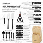 Farberware 22-Piece Never Needs Sharpening Triple Rivet High-Carbon Stainless Steel Knife Block and Kitchen Tool Set, Black, Durable AND Precision Cutlery