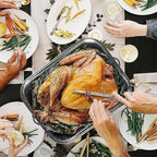21Inch Roasting Pan, Extra Large Rectangle Roasting Pan With Rack, 25lb Capacity, Large Roaster pan for Baking Turkey, V-Rack and Versatile Lid Bone Turkey Baster by DIMESHY