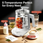 1200w Electric Kettle, 1.5L Borosilicate Glass tea kettle, Hot water kettle electric for Coffee or Tea, BPA Free, Auto Shut-Off, Stainless Steel, Fast Boil, White