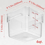 CURTA 8-Pack 6 Qt NSF Clear Polycarbonate Food Storage Containers with Red Lids - Square, Commercial-Grade, Freezer & Dishwasher Safe, Stackable