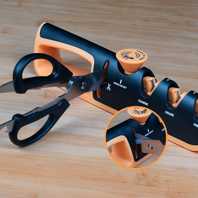 HSQUARE Knife Sharpener for Kitchen – 4-in-1 Manual Sharpener with Adjustable Angle Guide | Pull Through Professional Knife Sharpeners for Kitchen Knives, Scissors, Chef & Pocket Knives