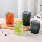 ZMOWIPDL Vintage Glassware Drinking Glasses Set of 12,Blue 12oz & 15oz Hobnail Glass Cups,Embossed Water Tumbler,for Beer,Cocktail,Whiskey,Juice and Various Mixed Drinks- 1 Cleaning Brush