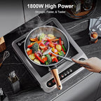 AMZCHEF Commercial Induction Cooktop, 1800W Countertop Burner with 18 Power&Temperature Setting, Double IGBT, Timer, Safety Function, Stainless steel Electric Hot Plate for Restaurant, Kitchen, Hotel