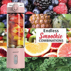 Brentwood 50-Watt 17-Oz. Portable Battery-Operated USB-Chargeable Glass Blender (Pink)
