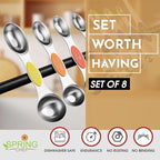 Spring Chef Stainless Steel Magnetic Measuring Spoons Set of 8 with Leveler, Nesting Teaspoon & Tablespoon Measuring Spoons, Kitchen Gadgets for Baking & Cooking, Fits in Spice Jars - Mountain Sunrise