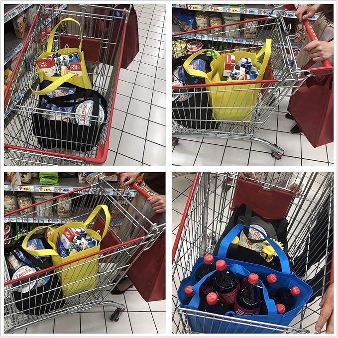 NERUB Set of 10 Reusable Grocery Bags Heavy Duty Shopping Bags Large Grocery Totes with Reinforced Bottom Super Sturdy Handles, Yellow
