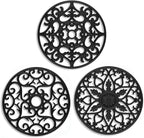 ME.FAN Trivets for Dishes/Pots/Pans, 3 Pcs Silicone Mats, Flexible/Durable/Non Slip Hot Pads to Protect Table and Counter Top (Black)