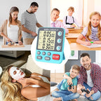 Digital Dual Kitchen Timer, 3 Channels Countdown Triple Timer for Cooking, Magnetic Memory-Preset Large-Display Adjustable Alarm Volume, Multi Times Management, 3A Battery Included, Blue