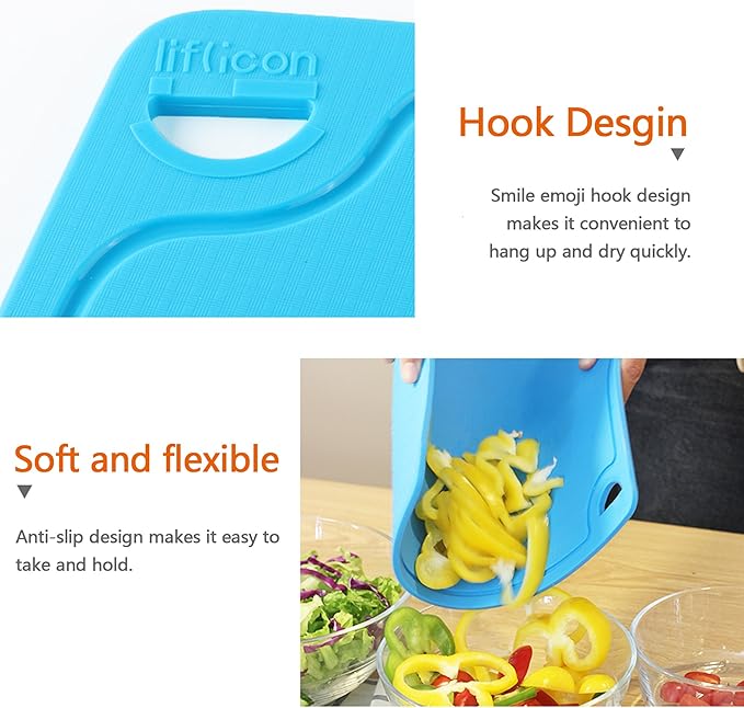 Liflicon Thick Silicone Cutting Boards for Kitchen Silicone Chopping Boards/Mats Set of 2 Extra Large14.6''x10.43'', Mini 9.1”x7.1” Non-slip Deep Drip Juice Groove, Dishwasher Safe-Blue