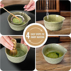 Matcha Whisk Set, Matcha Making Kit Whisk (Chasen Holder), Ceramic Whisk Holder (Mottled Green), Bamboo Scoop, Powder Starter Sifter, Spoon Japanese Tea Tools For Ceremony Gift