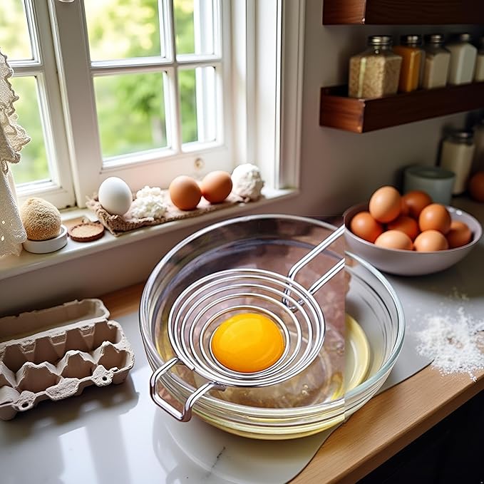 Silver Egg Separator, Yolk White Separator Tool, Food Grade Stainless Steel Egg Divider Egg Sieve Egg Extractor, Kitchen Gadget Cooking Baking Tool, Dishwasher Safe Specialty Tools