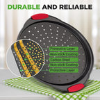 NutriChef 13-Inch Nonstick Pizza Tray - Round Carbon Steel Non-Stick Pizza Pan with Perforated Holes, Premium Bakeware Pizza Screen with Silicone Grip Handles, Dishwasher Safe - NCBPIZ1