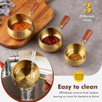 3 Pieces Stainless Steel Mini Sauce Pan with Wooden Handle & Spout, 1.7/3.4/5.1 Oz Gold Small Butter Warmer Saucepan, Reusable Sauce Pot Dipping Bowl (Gold)