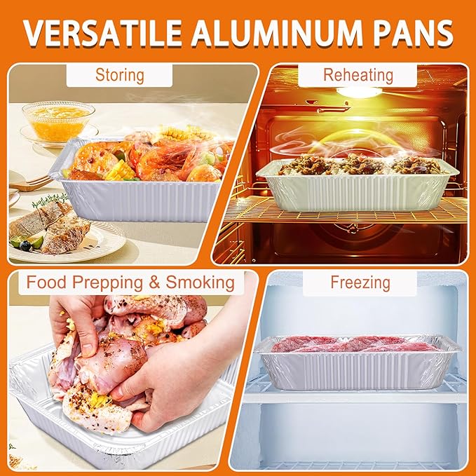 40 Pack Aluminum Foil Pans 9x13 Disposable – Half Size Tin oil Heavy Duty Deep Steam Table Pan, Aluminum foil Sheets Tray Chafing Grill Accessories for Cooking, Baking, Storing, Food Prepping