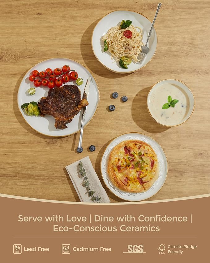 Pokini 32 Piece White Dinnerware Set with Pasta Bowls, Reactive Glaze Stoneware for 8 | Perfect for Multi‑Course Dinners, Hosting Large Groups, Holiday Serving Needs