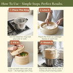 HAPPI STUDIO Bamboo Steamer Basket 10 Inch - 2 Tier Dumpling Steamer for Cooking Dim Sum Bao Buns Momo Rice Vegetables - Chinese Basket for Dumplings with Lid - Japanese Steam Baskets