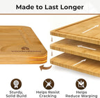 Set of 3 Bamboo Cutting Boards for Kitchen - Thick & Durable Wood Cutting Boards Set with Deep Juice Grooves & Build-in Handles, Large Surface, Easy to Clean – for Meat, Vegetables and Fruits